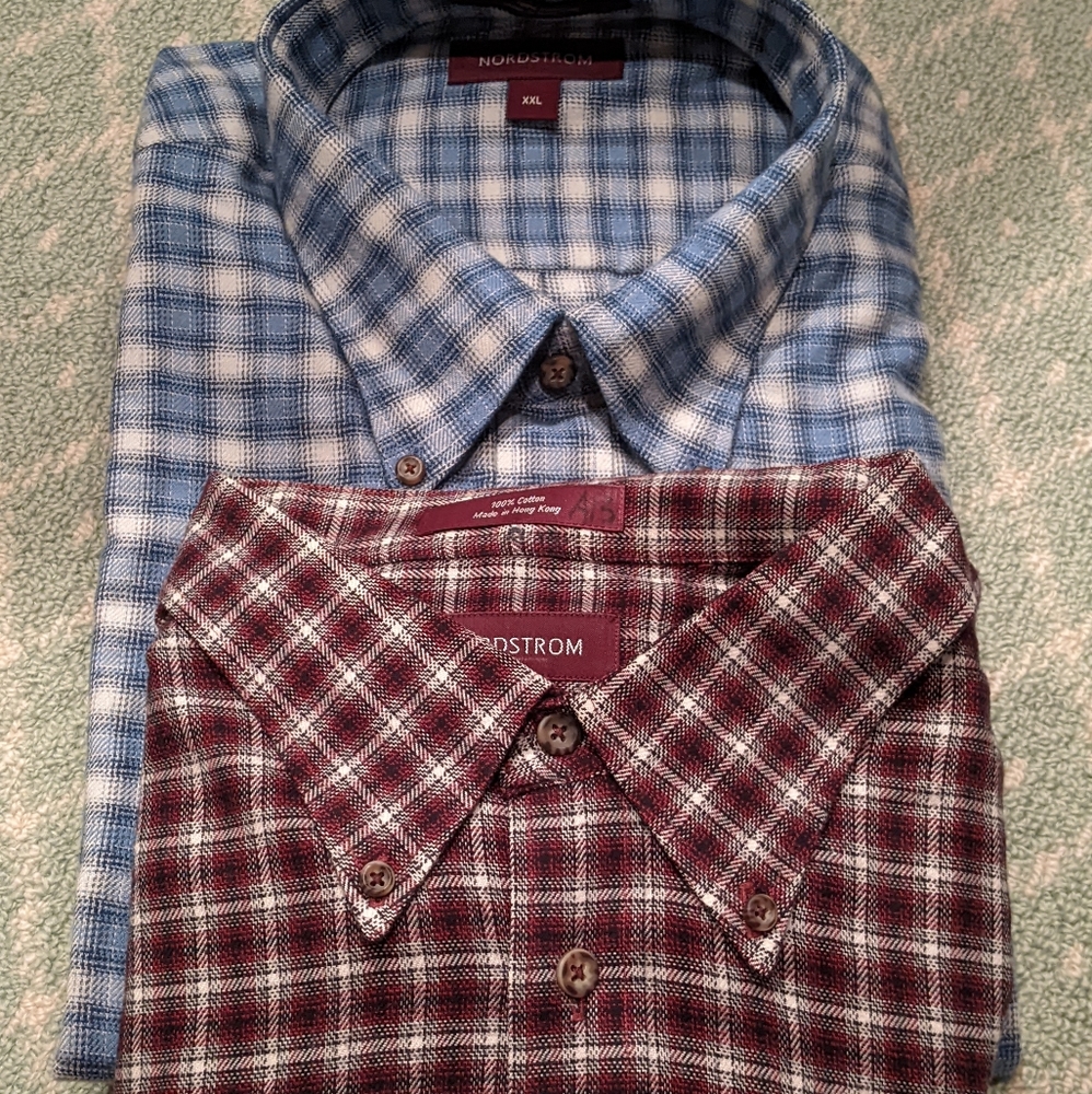 Two Nordstrom flannel plaid shirts red and blue size XXL. Oversized button down
